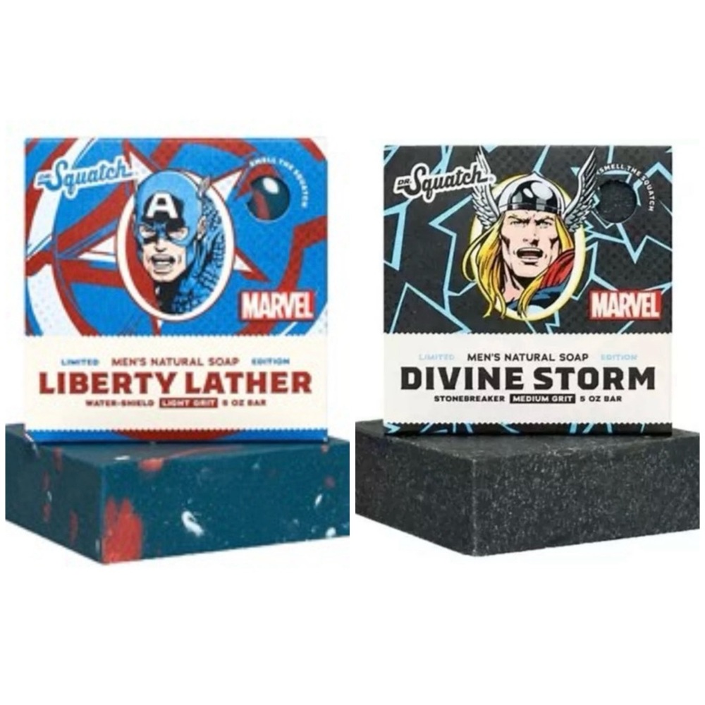 2 New Dr. Squatch Natural Soaps Marvel Thor & Capt. America Limited Edition